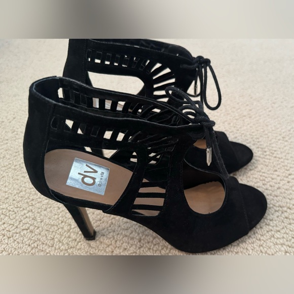 Dolce Vita Black Faux Suede Cut Out Cage Lace Up Open Toe Pump Women's Size 8 - Picture 2 of 10